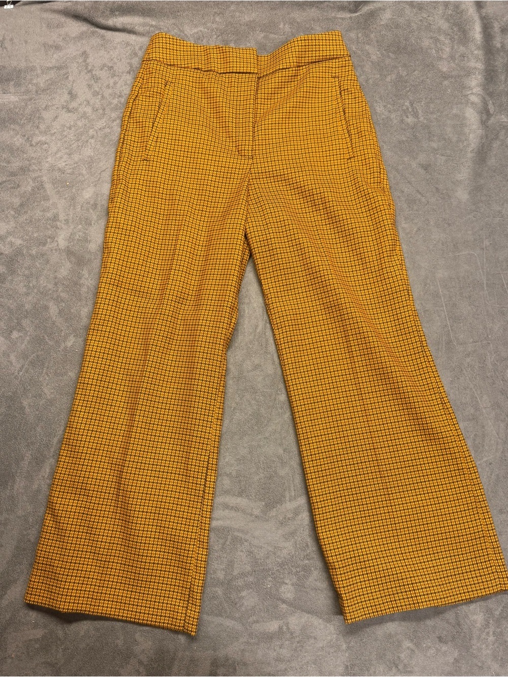Little Moon (Aritiza) Mustard Checked Cropped Wide-Leg Pants